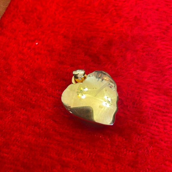 14K Fluted Puff Heart Pendant on Gold-Filled Necklace 1 inch big - Picture 6 of 7